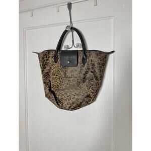 Chico's Women's Packable Foldable Travel Purse Animal Leopard Zip Top Tote Bag